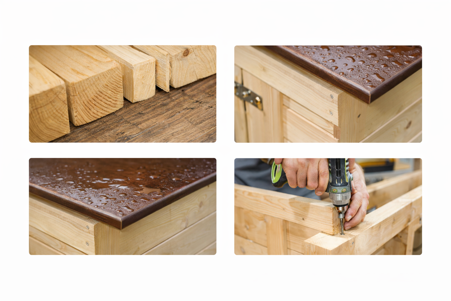 Handgefertigte Matschküche aus massivem Holz für Kinder im Garten