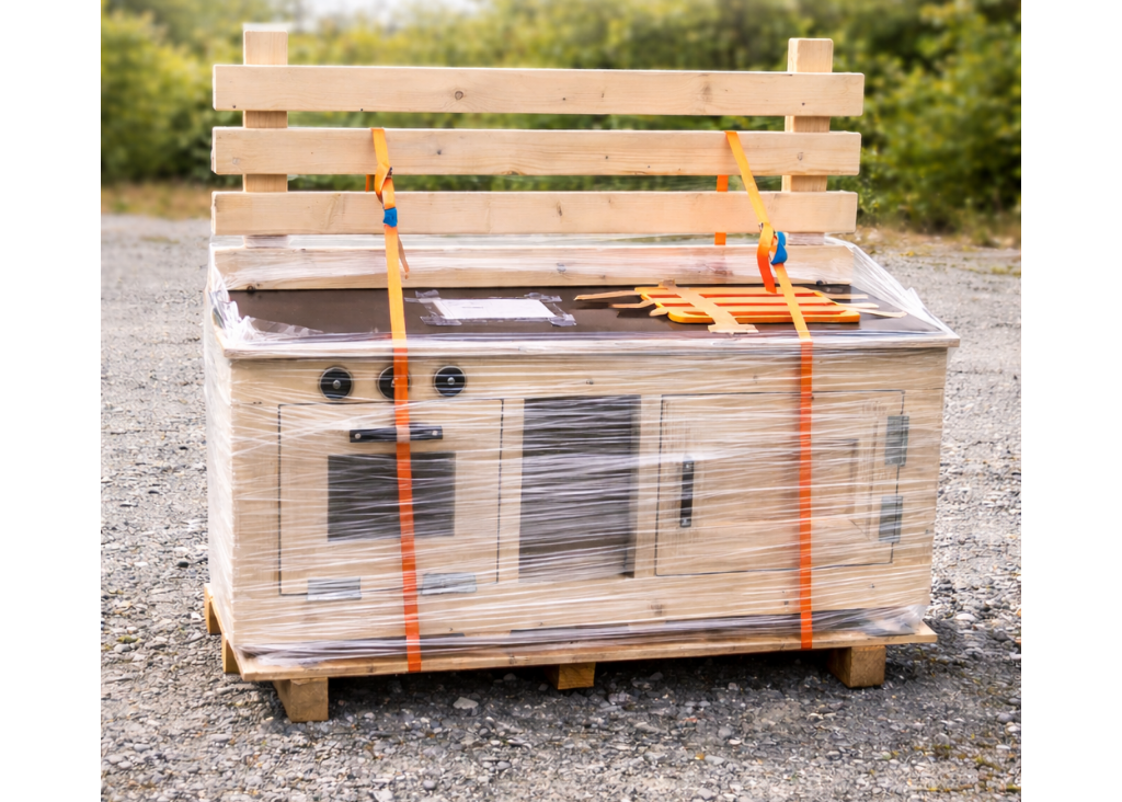 Handgefertigte Matschküche aus massivem Holz für Kinder im Garten Versand