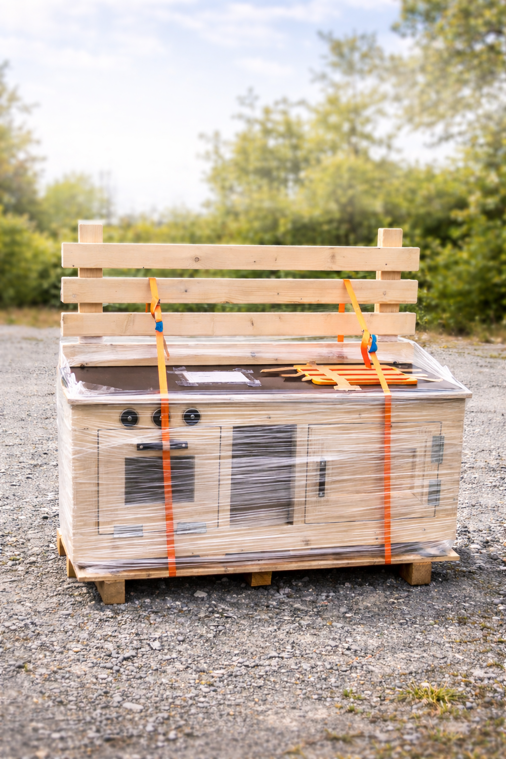 Handgefertigte Matschküche aus massivem Holz für Kinder im Garten Versand